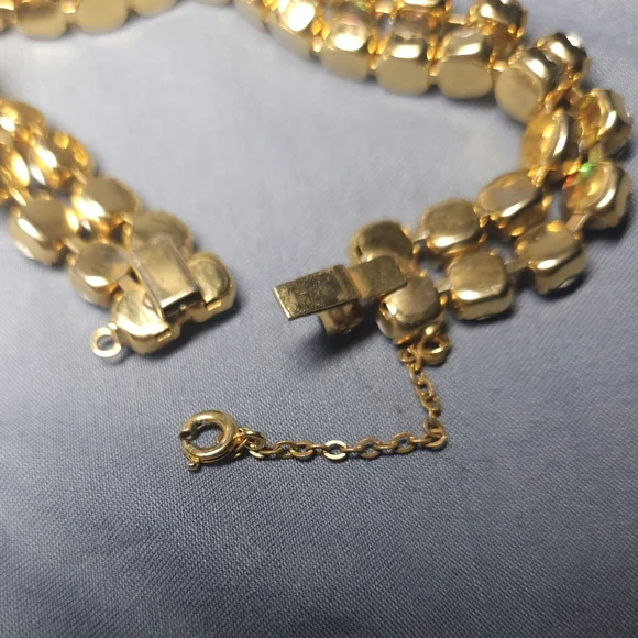 Vintage Gold Tone Crystal Rhinestone Double Strand Tennis Bracelet - Picture 4 of 4
